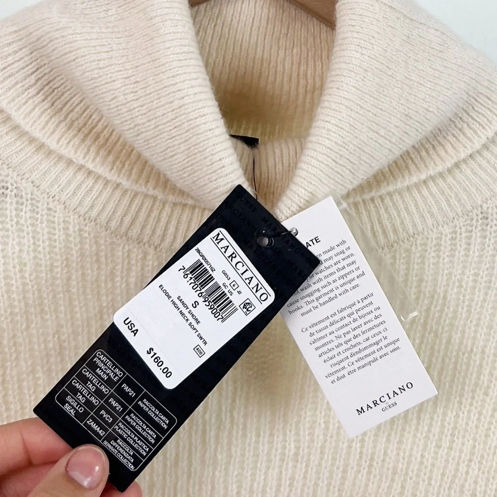 NWT Marciano by Guess Elodie High Neck Wool Blend Sweater Sandy Shore